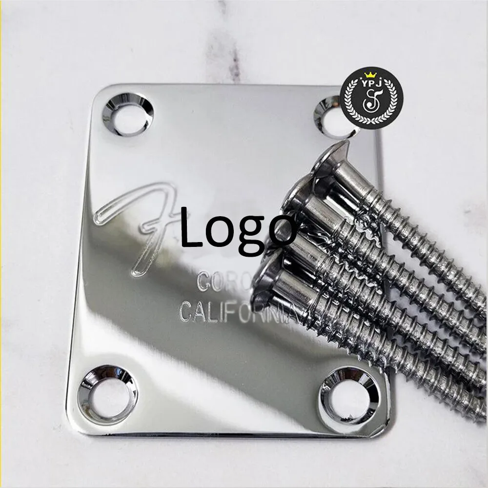 1 SET Electric Guitar Neck Plate Silver Engraved FD Logo with 4 Holes Screws Fit for Fenderr ST Most Guitars Bass Replacement