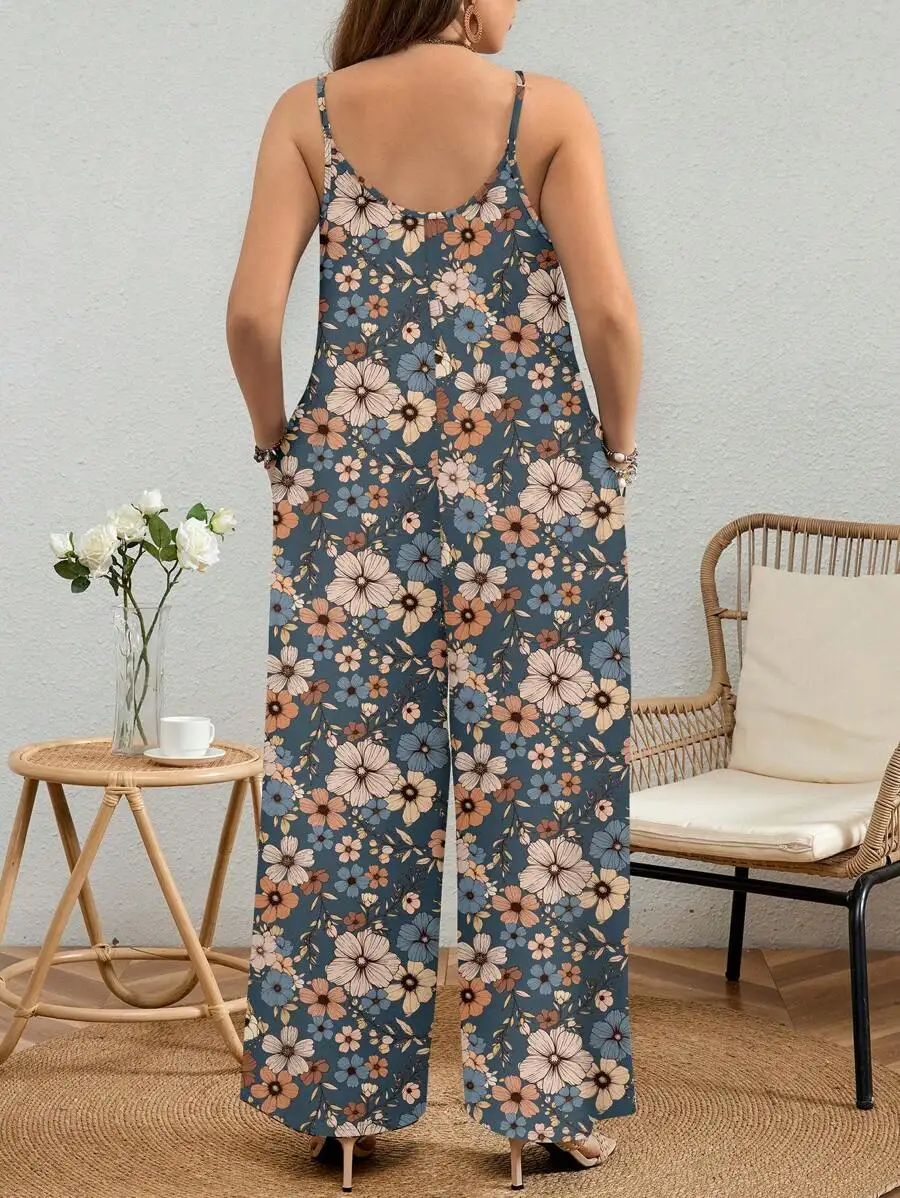 Macacão com estampa floral plus size, adequado para o verão adequado para sair