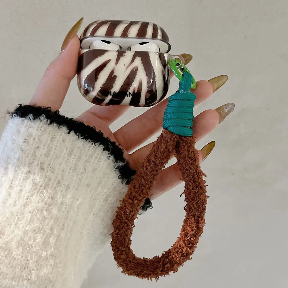 AirPodsケース,ソフト,光沢,コーヒーカラー,ペンダント付き保護カバー,スプリングキーホルダー,イヤホン,1, 2, 3 pro,2, 4, 2024