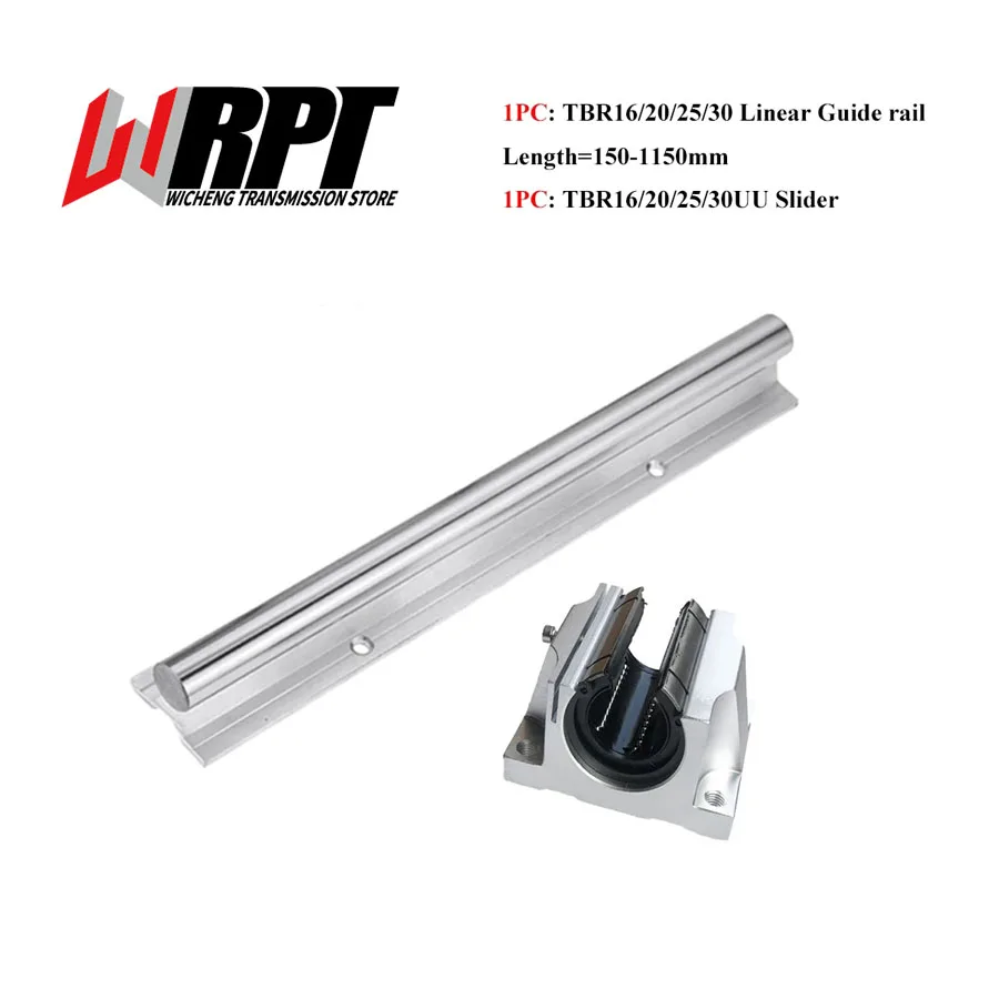 Linear Guide Rail 1PC TBR16 20 25 30 Length 150-1150mm 1PC/2PCS TBR16-30UU Slider Bearing Support Block 3D Printer CNC Parts