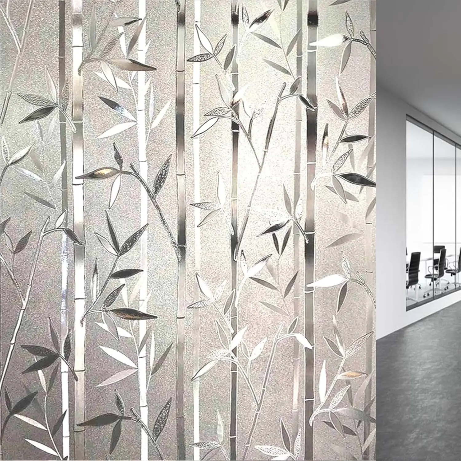 Película de Privacidad para Ventanas de Bambú, Adhesión Estática, 17.5"x78.7", Privacidad Diurna, Bloqueo de Calor, Fácil Instalación