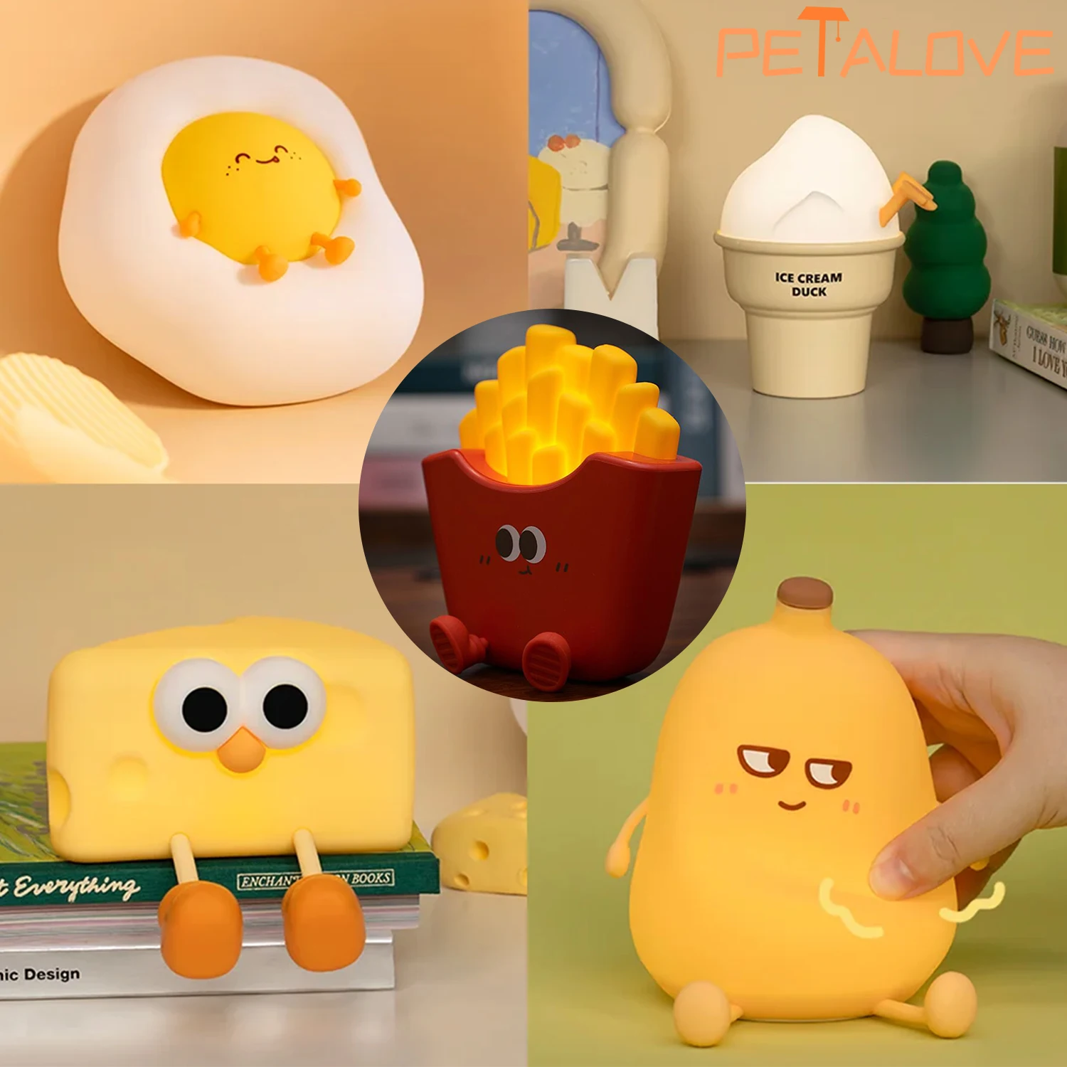 Ice Cream Duck Night Light Cheese Banana Egg Chips Silicone Lamp Phone Holder Kawaii Christmas Birthday Gift Boys Girls