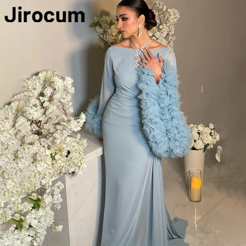 

Jirocum Mermaid Prom Dress Women's Stylish Boat Neck Chiffon Party Dresses Floor Length Backless Long Sleeve Formal Evening Gown