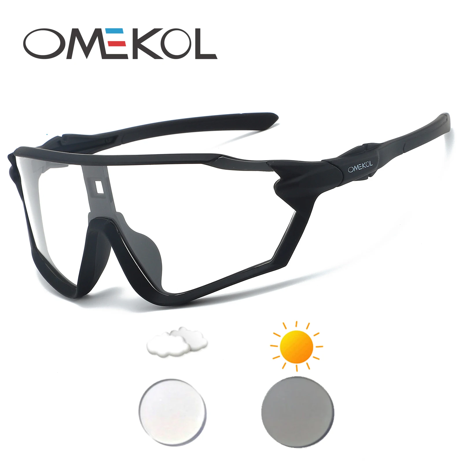 OMEKOL Brand New Photochromic Cycling Sunglasses Men Women Outdoor Sports Mountain Bike Bicycle Eyewear MTB Baseball Glasses