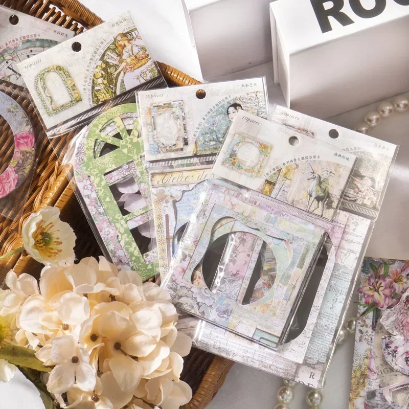 10 pcs material package art frame hollow thick three dimensional 6 pieces of handmade tent card decorative
