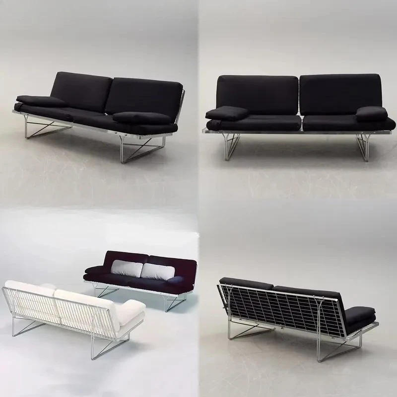 Designer style villa living room black 2-seat sofa hotel bedroom metal frame fabric upholstered sofa furniture