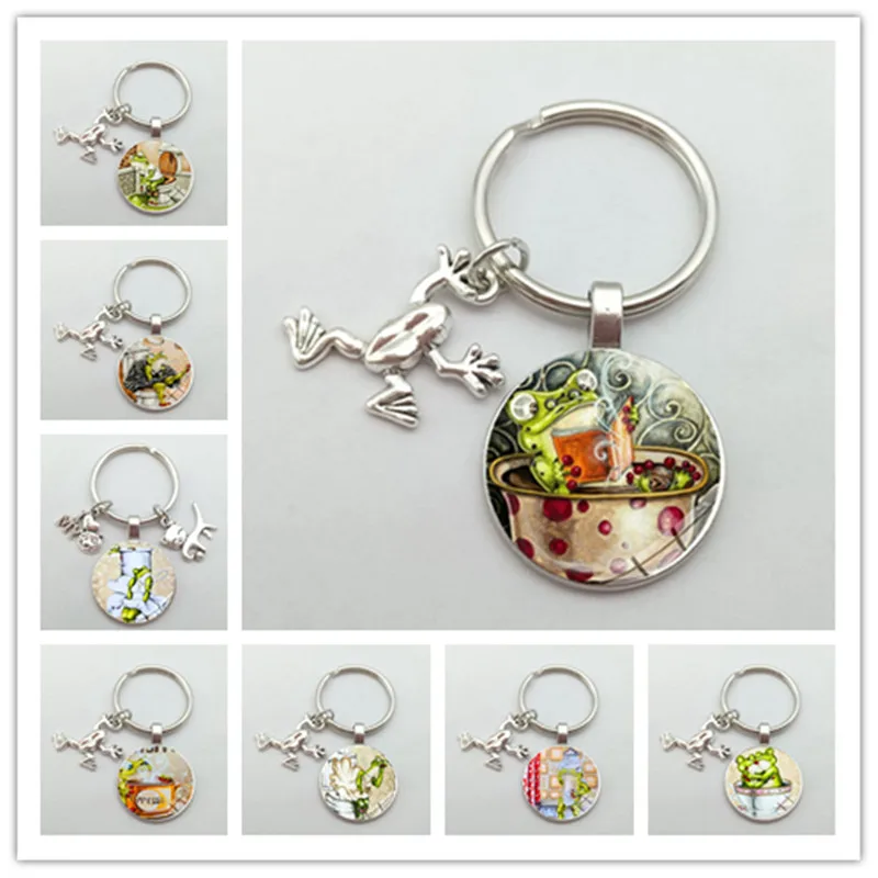 Cute Cartoon Frog on The Toilet Glass Cabochon Brooch Interesting Toilet Paper Charm Brooch Gift for Girl and Boy