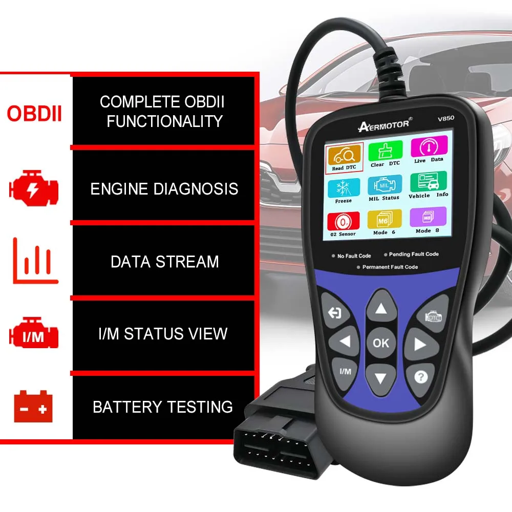 Aermotor V850 Car Diagnostic Scanner OBD2 Engine Check Automotive Code Reader Battery Multi-language