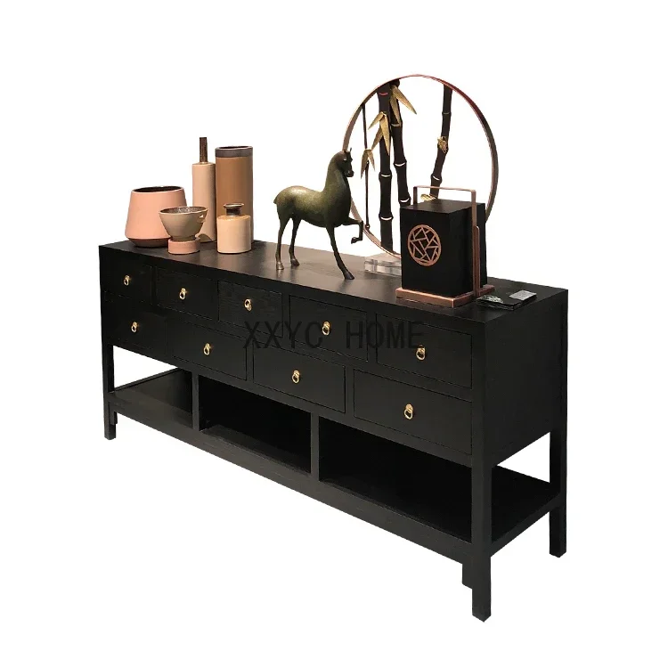 

New Chinese Style Entrance Cabinet Simple Modern Solid Wood Curio Cabinet Dining Table Locker Hallway