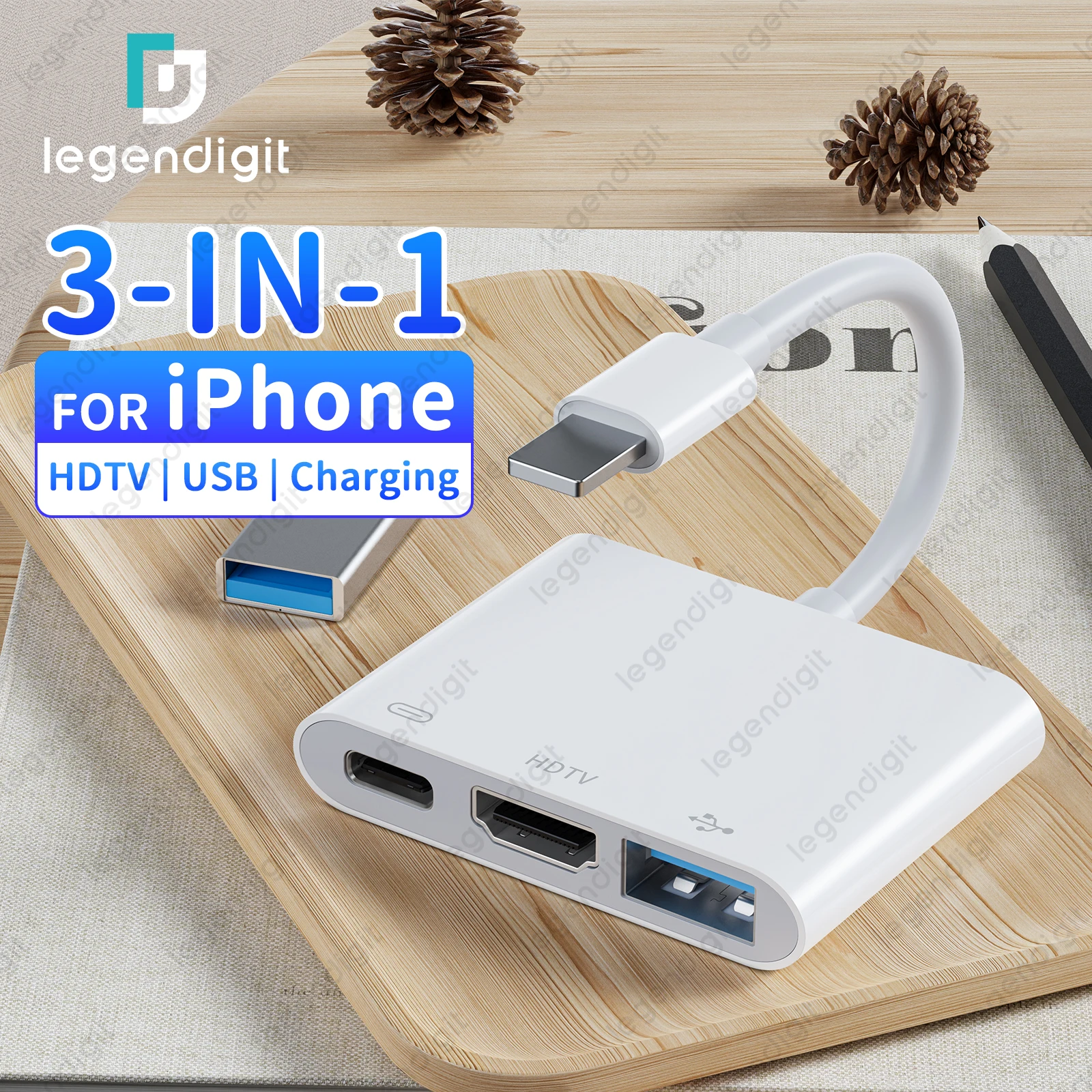 

HDTV Adapter 1080P HD Plug&Play OTG Adapter USBA Converter with Charging Port iPhone to HDTV Adapter for Projector/Monitor/TV