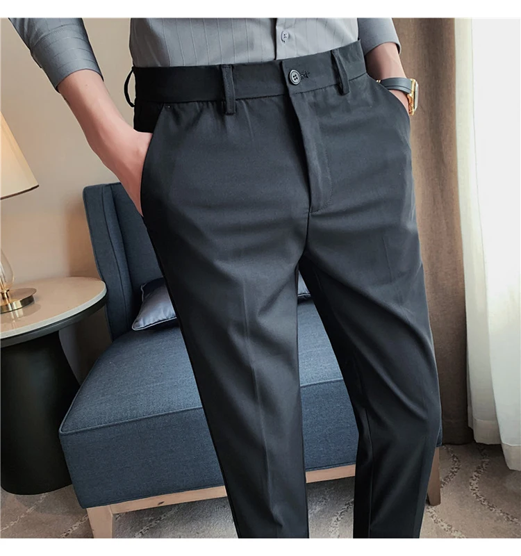 Men's Dress Pants High Quality Men Clothing Slim British Style Autumn New Solid Color High Waist Trousers Formal Pants for Men