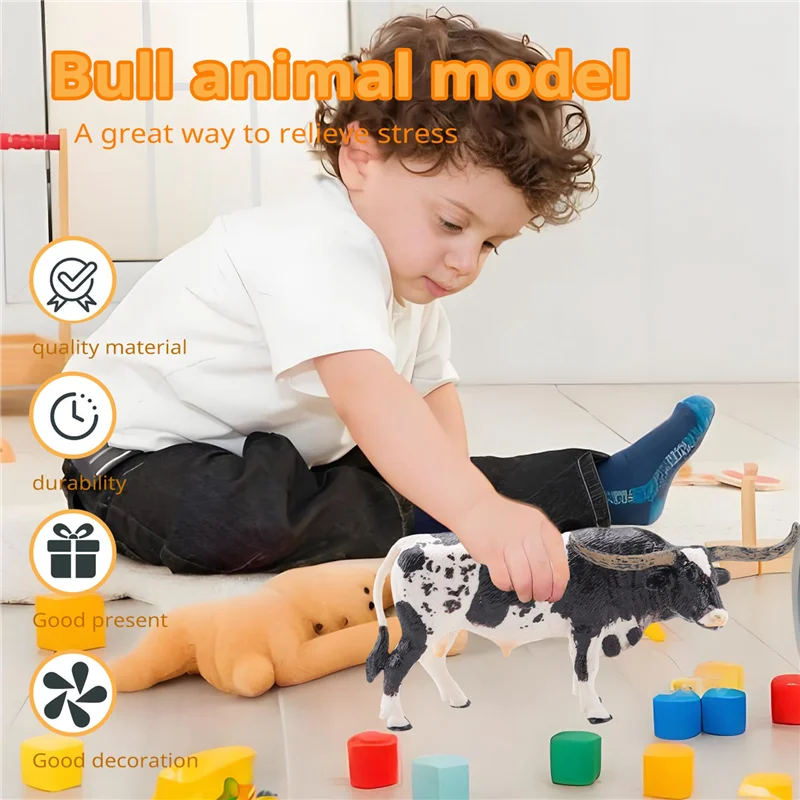 

N03R-Plastic Texas Longhorn Bull Cattle Animals Action Figures Static Cute Model Collection Cow Model For Kids