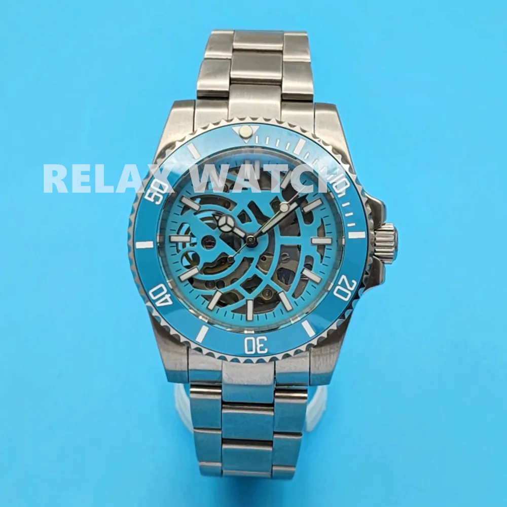 40MM Skeleton Dial Sapphire Glass Stainless Steel Mens Watch Japan NH70 Automatic Movement