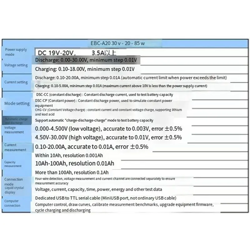 

A23PBG EBC-A20 Battery Capacity Tester Lead-Acid Lithium Iron Lithium Ternary Charge and Discharge Instrument US Plug