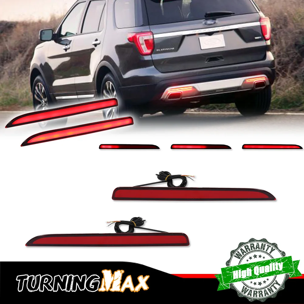 

Red Lens Red Full LED Rear Bumper Reflector Lights Rear Fog Lamps Tail Running Lights Brake Lights For 2016-2017 Ford Explorer