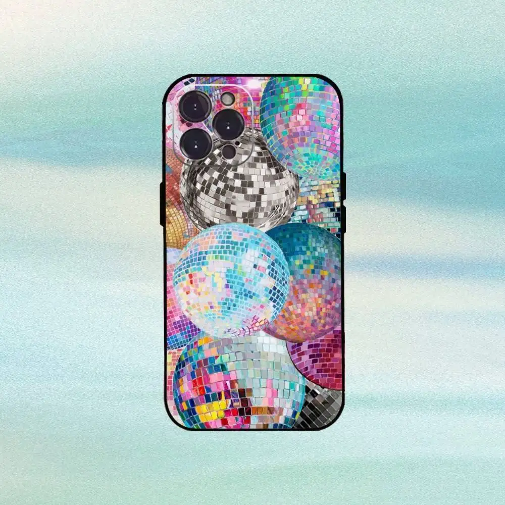 디스코 볼 아트 폰 케이스 아이폰 16,15,14,13,12,플러스,프로 맥스, 5G 기타용 소프트 블랙 커버