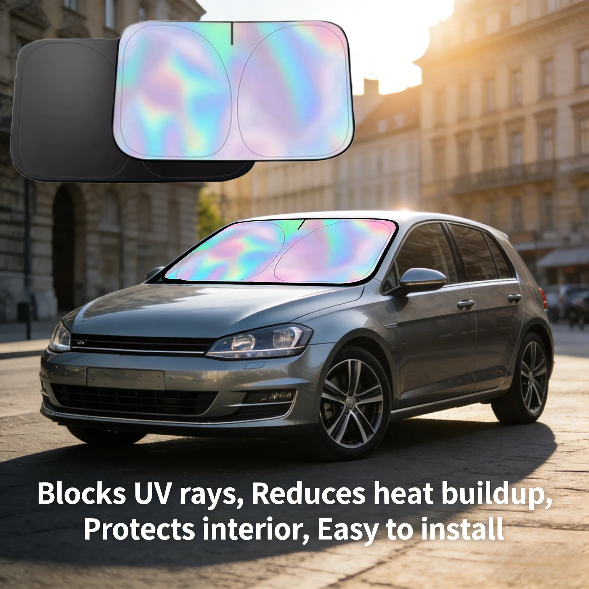 UV-Reflective Car Sun Shade Cover Front Windshield Sun Protection Sunshade Heat-Isolation Car Privacy Curtains Foldable Storage