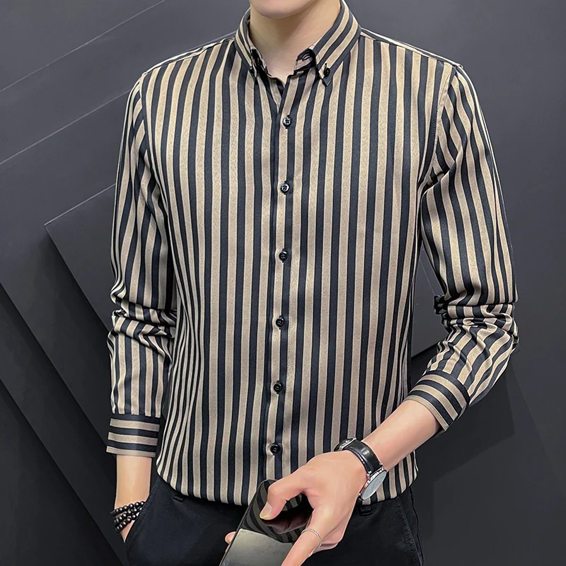 

Men's business casual vertical stripes long-sleeved shirt men's spring and autumn wear inch shirt young luxury slim