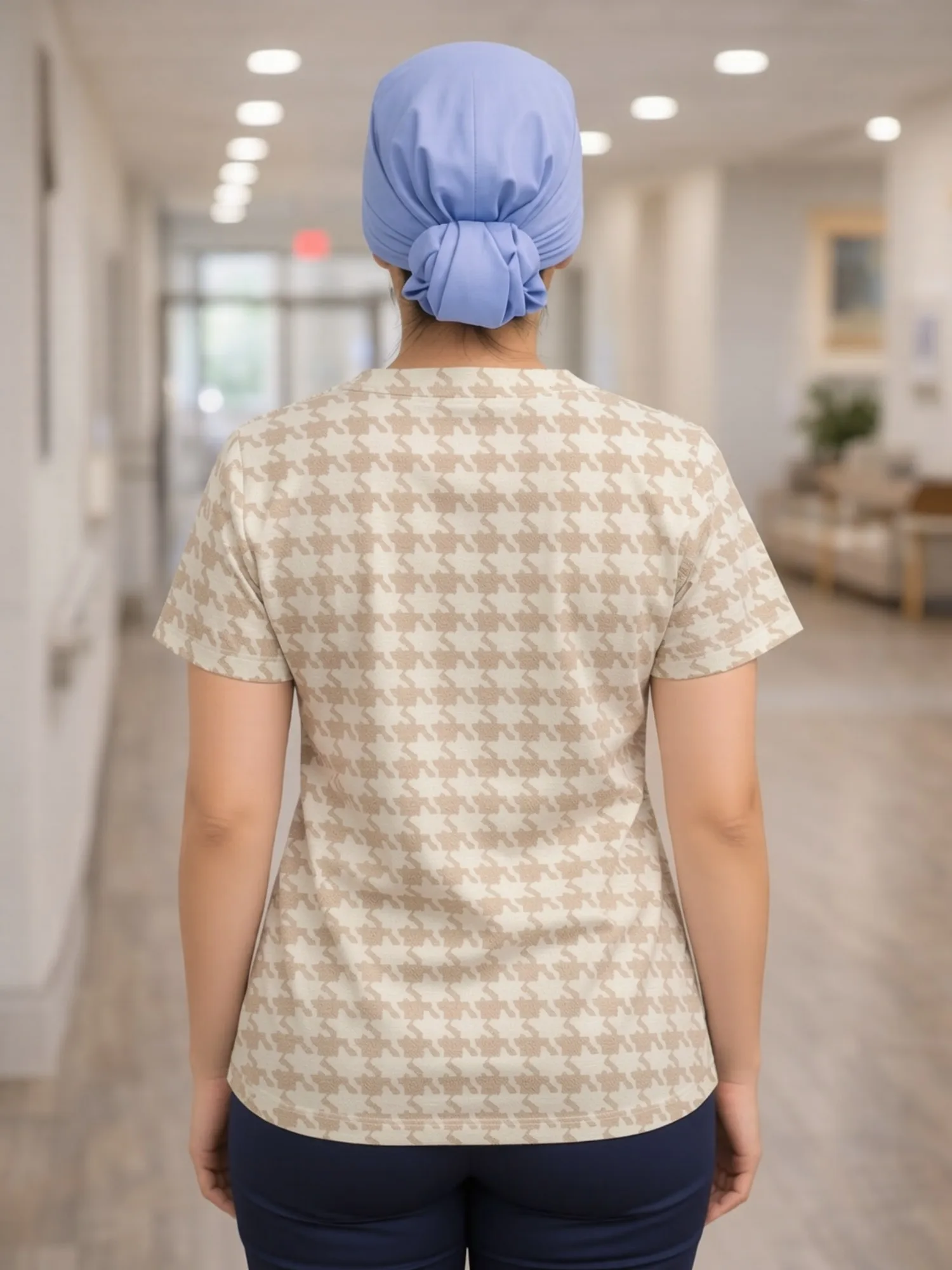 Womens Neat V Neck Scrub Top Short Sleeve Lovely Print Nurse Pockets Comfort Fit Medical Tunic For Hospital Shifts Calm Care Top