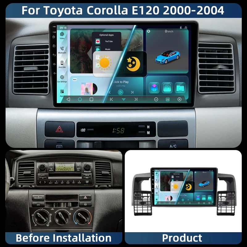 

Android 13 Carplay Car Radio Multimedia For Toyota Corolla E120 2000 - 2004 navigation video DVD Autoradio Stereo 2din 4G+wifi