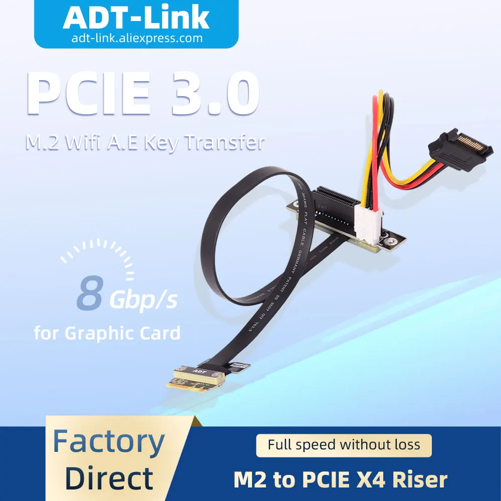 

ADT-Link R52SL M.2 WiFi A+E Key to PCIe 3.0 x4 Extender Card Gen3 Riser Adapter Cable 8G/bps For Graphic Card PC Accessories