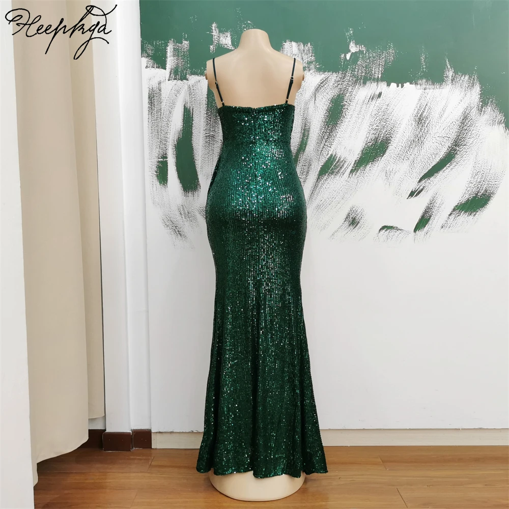 Dark Green Long 2024 Formal Evening Dress High Split Strapless Stretched Sequin Mermaid Wedding Party Gowns Dropshipping