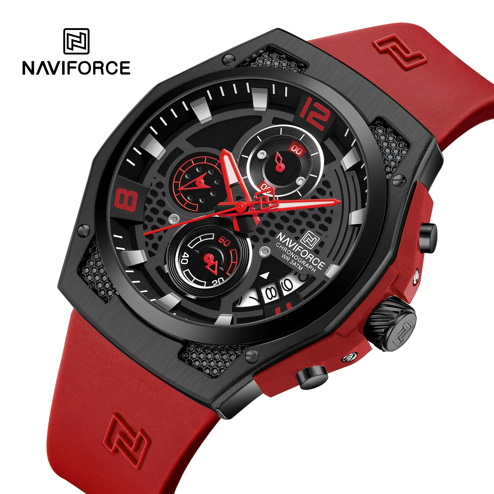 

NAVIFORCE Men Red Silicone Band Watches Luxury Design Fashion Sport Luminous Hand Wristwatches Quartz Calendar For Male Clcok