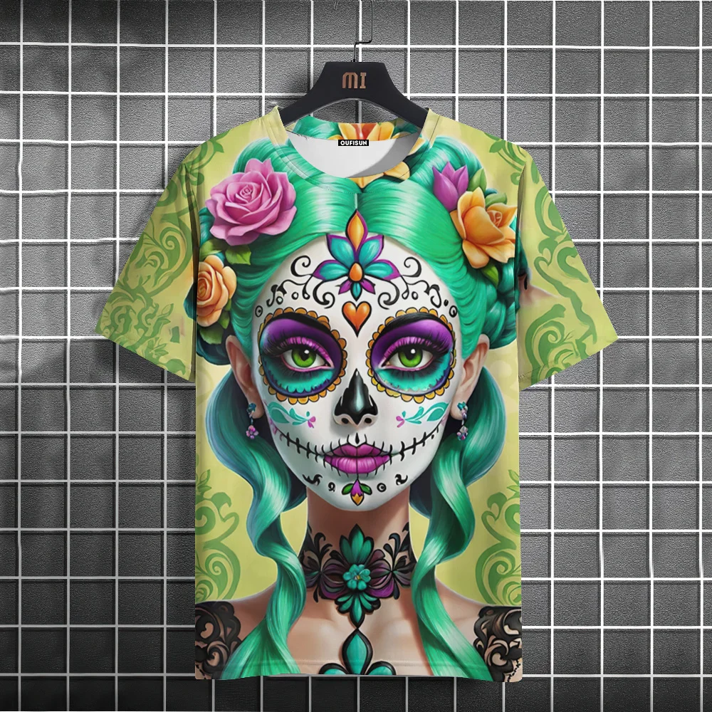 Mexican Skeleton Day Men's and Women's Pattern T-shirt, Graffiti Clothing,Gothic Horror T-shirt, Fashion Street Clothing,T-shirt