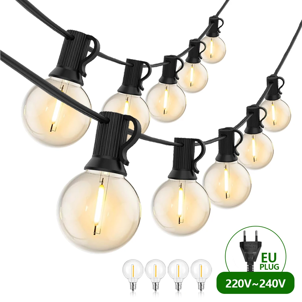 Guirlandes lumineuses LED G40 pour extérieur, 32,3 m/17,07 m/7,92 m, pour terrasse, jardin, mariage, fête de Noël, cour, lumières suspendues