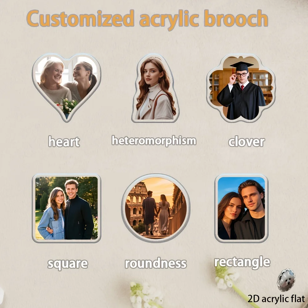 New Custom Acrylic Brooch Personalizado Image Photo Custom Brooches Badges DIY Design Custom Gifts Wedding Birthday Gift