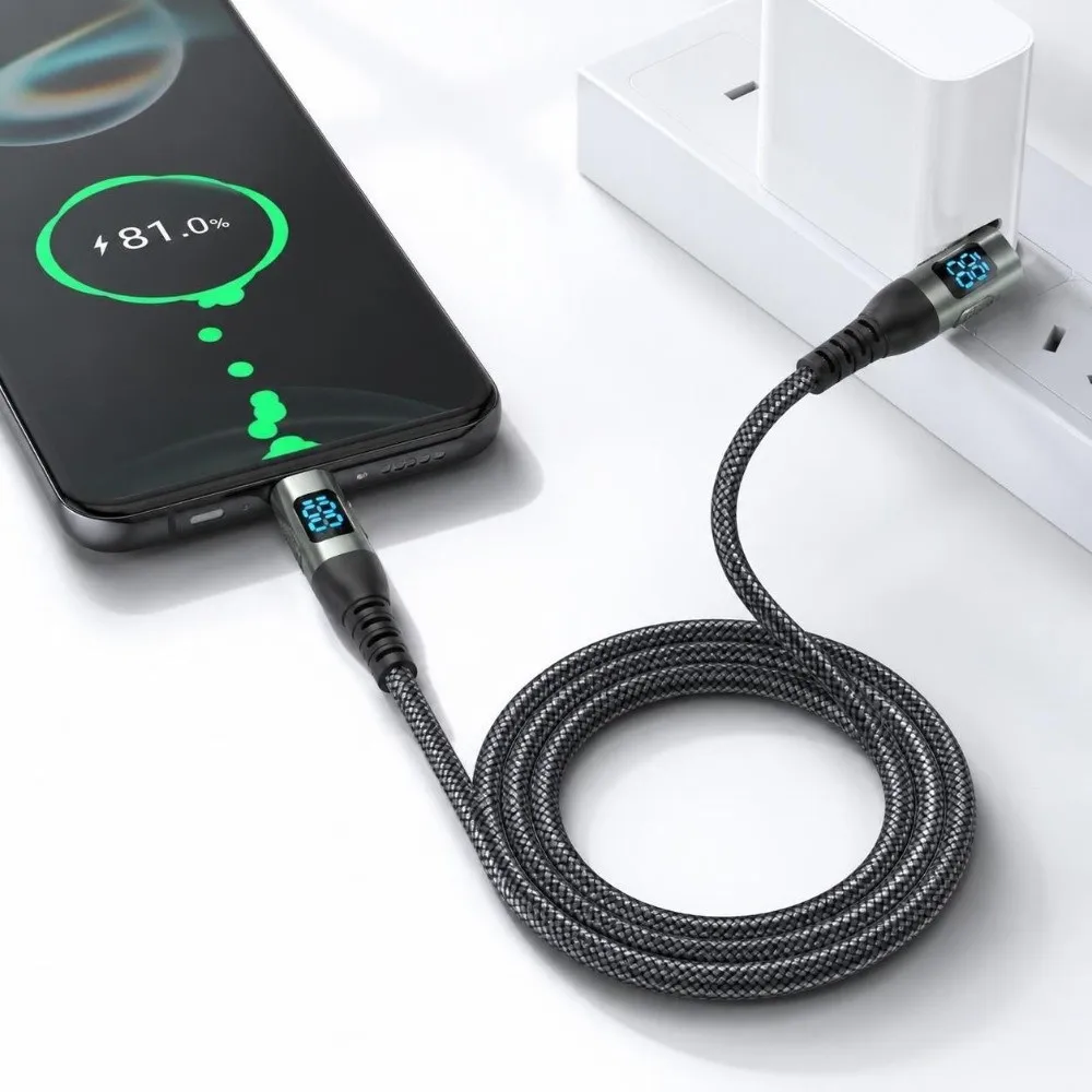 100W Power Fast Charging Cable 6A Current Dual Type-C Connector Dual Head Charging Cable LED Digital Display