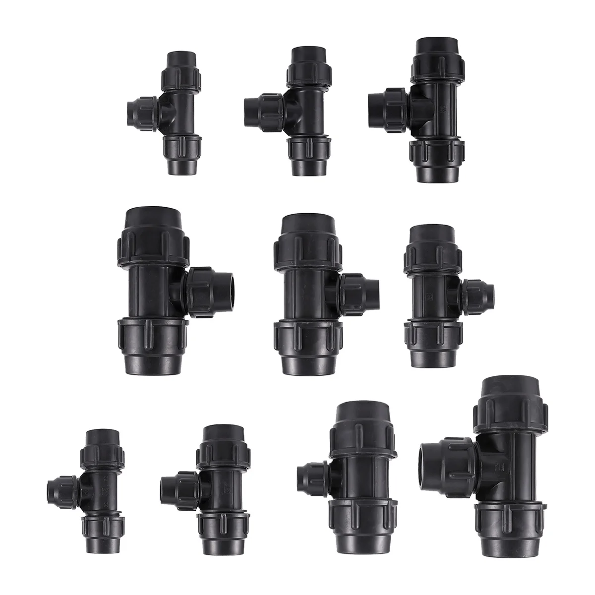 

Plastic PE Pipe Black Tee Reducing Connector 20/25/32/40/50mm 3-Way Conversion Joint Garden Greenhouse Irrigation Hose Splitter