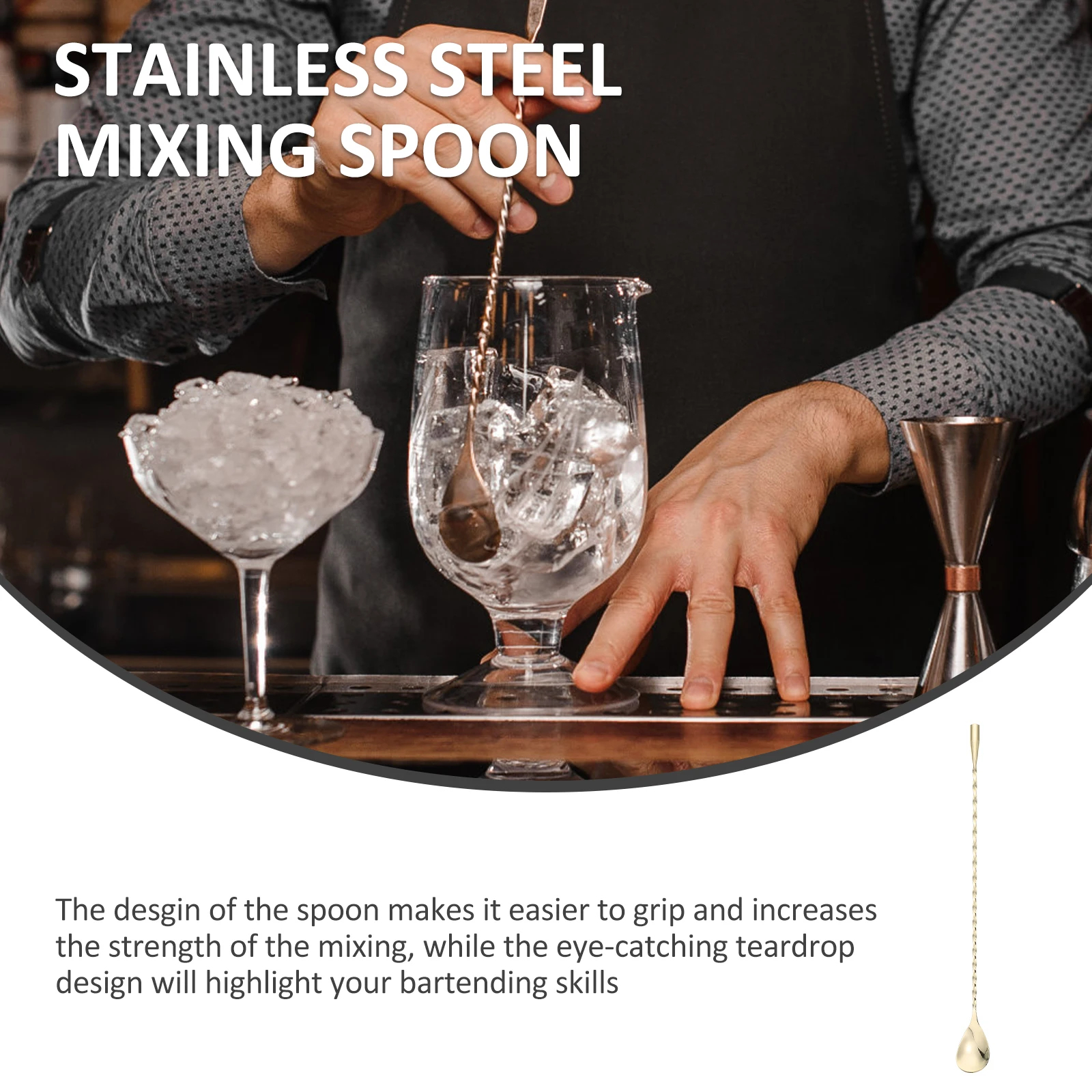 

304 Stainless Steel Long Handle Bar Spoon 30cm Tear Drop Gold Plated Cocktail Mixing Spoon for Coffee Tea Juice Desserts Home