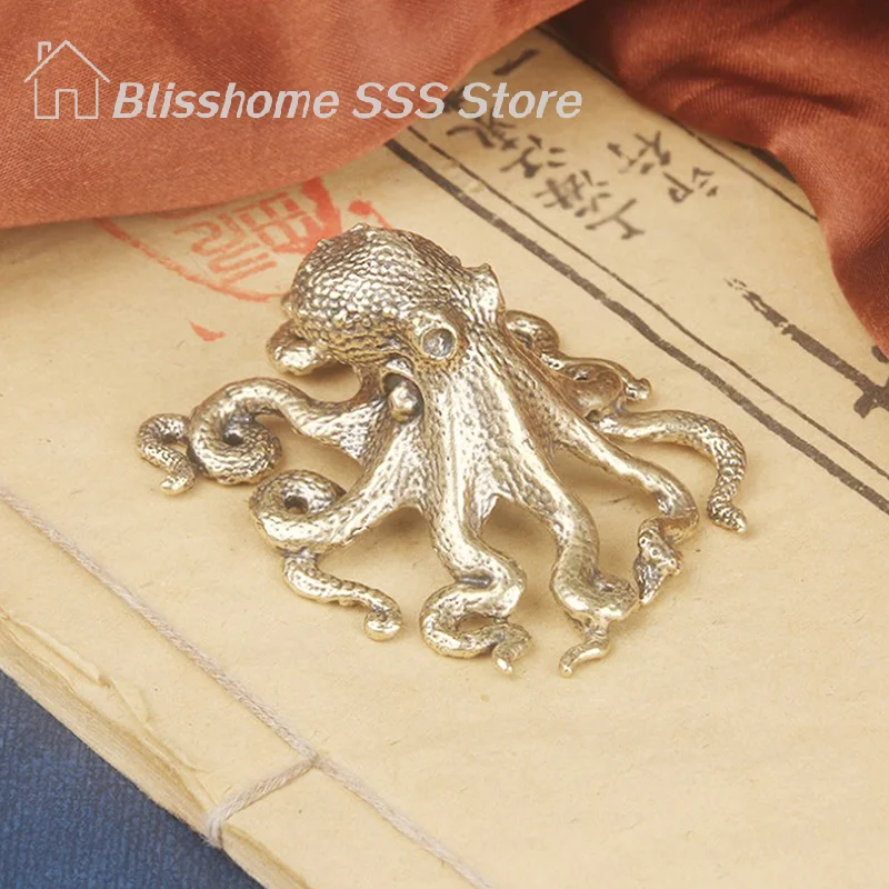 【S】Brass Octopus Home Decoration Copper Animal Figurines Miniatures Desk Ornament Accessories Creative Table Tea Pets Craft