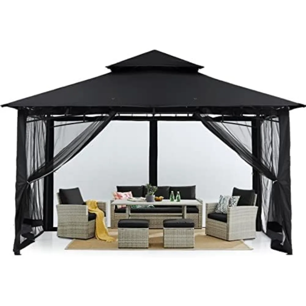 

Outdoor Garden Gazebo for Patios with Stable Steel Frame and Netting Walls (10x12,Black)