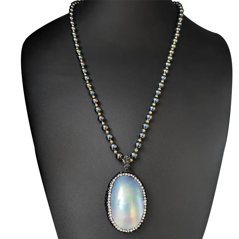 Colgante Mapei Natural con incrustaciones a mano, collar de cuentas de ladrillo checo, cadena de suéter, diseño de nicho de marea europea y americana Douyin
