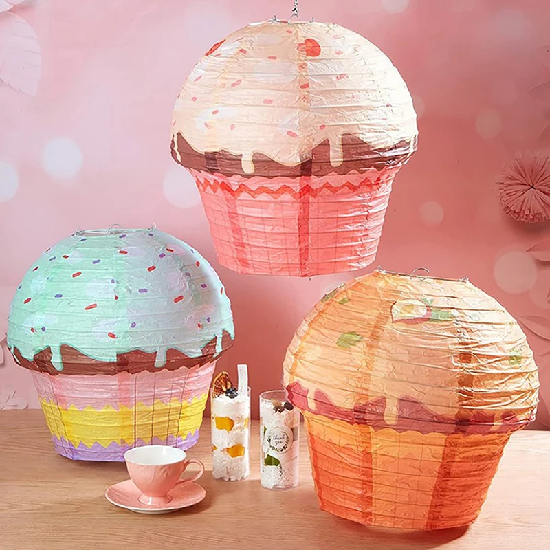 Cake Paper Lanterns 1st One Happy Birthday Party Decoration Kids 3D Ornaments Cup Cake Ice Cream Pendant Child Baby Shower Favor