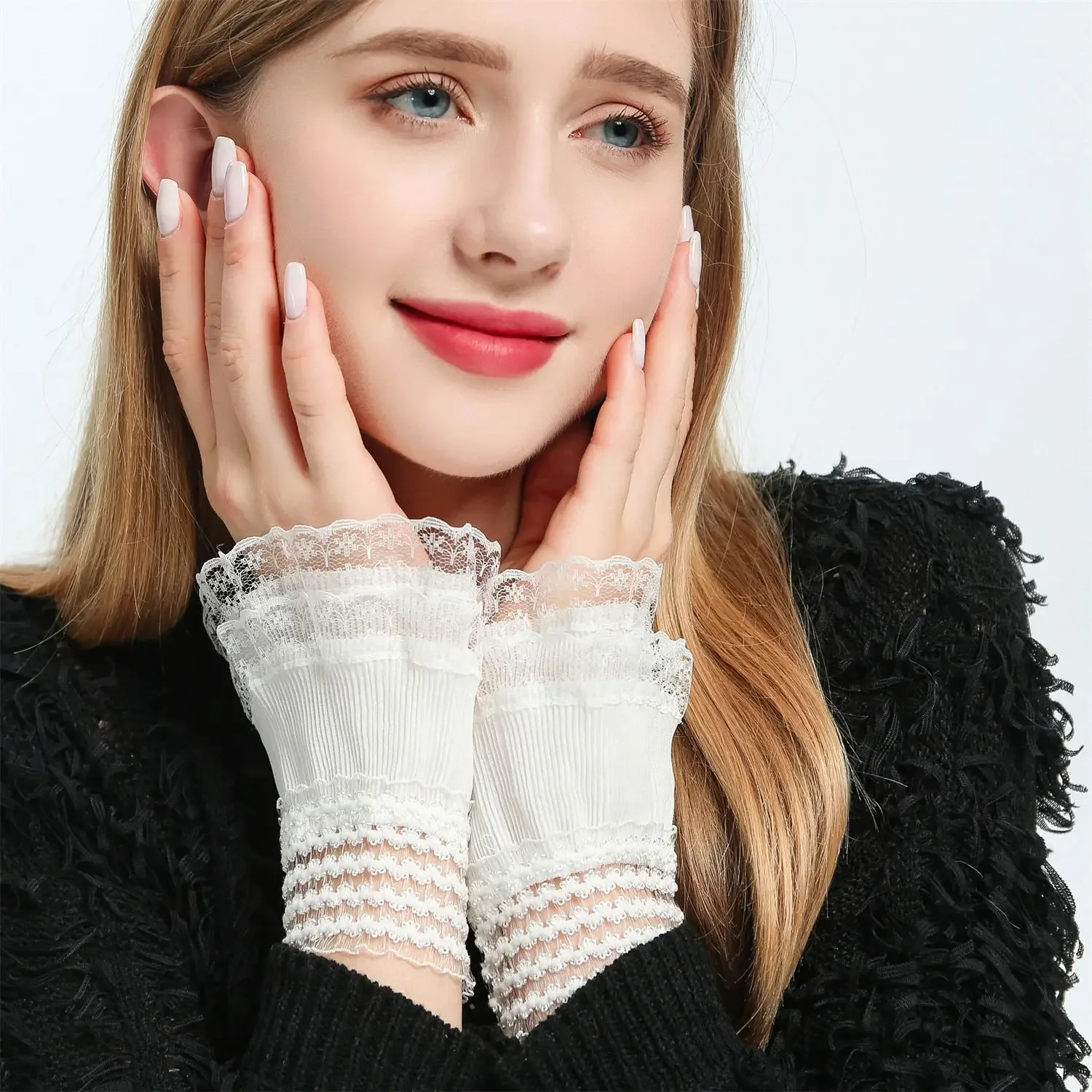 Women Fake Sleeves Detachable Cuffs False Cuffs Sweater Blouse Horn Cuffs Wrist Flare Sleeve Accessories