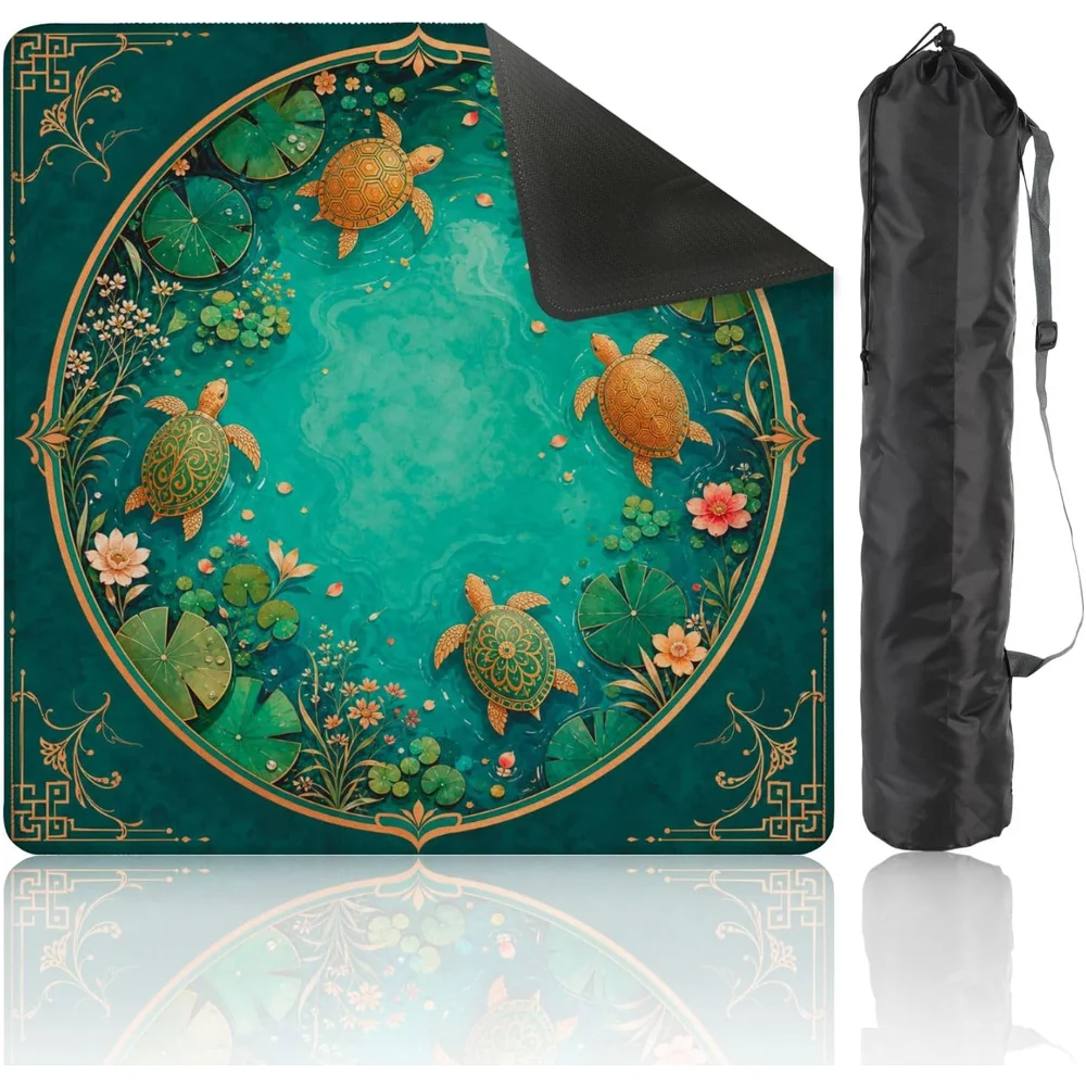 31.5 Inch Neoprene Luxury 3mm Mahjong Table Cover Koi Pond Lotus Lily Pad Non-slip Noise Reduction for Tabletop Games