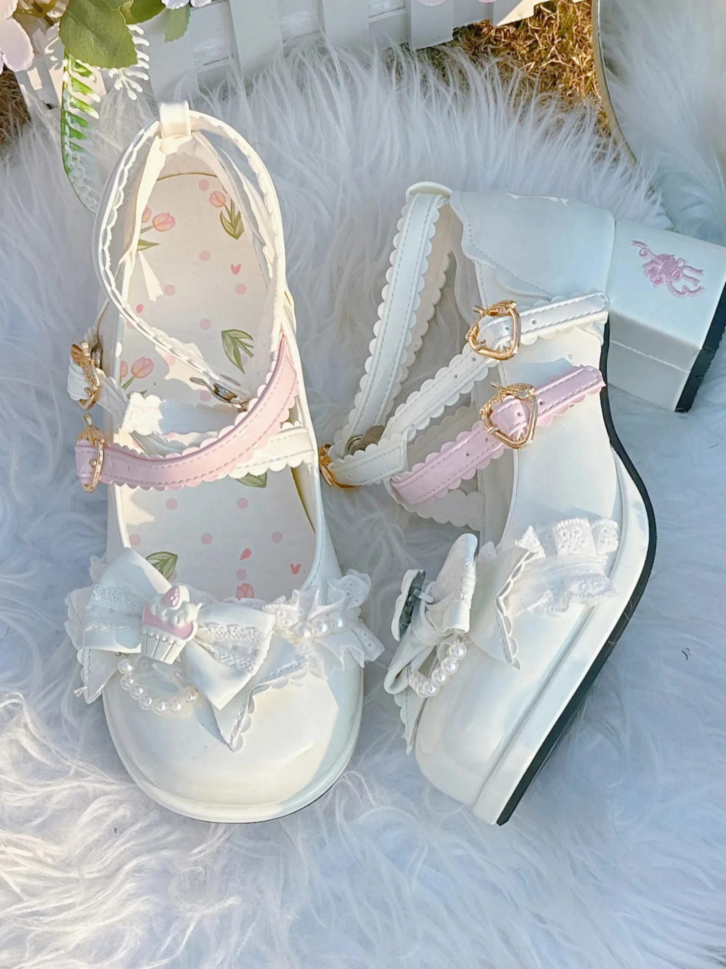 

Original Lolita Mary Jane Shoes Japanese Sweet Waterproof Table High Heels Versatile Cute Bow Round Head Splicing Color Shoes
