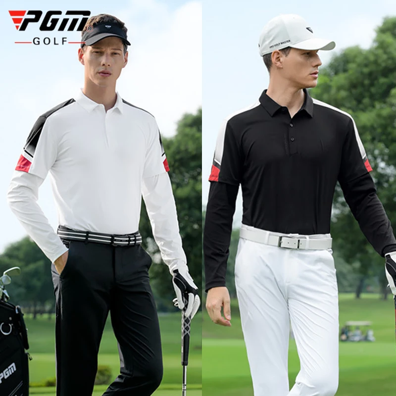 

PGM Мужские осенне-весенние рубашки-поло для гольфа Спорт на открытом воздухе Футболка с длинным рукавом Поддельные топы из двух предметов для фитнеса Мужская блузка для отдыха