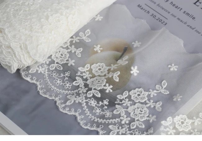 1yard Width:13cm (5.20 inch) Good Quality Flower Cotton Lace DIY Embroidery Laces for Dress Curtain Sewing Accessories(SS-4018)