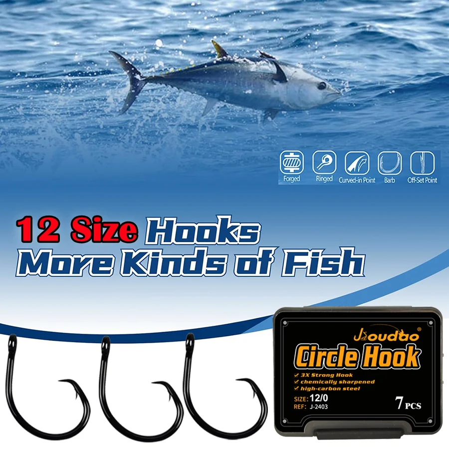 Thunfischhaken, Kreishaken, 3-fach verstärkte Inline-Angelhaken für Thunfisch, Wels, Barsch, Salzwasser- und Süßwasserfischerei – Detail 3