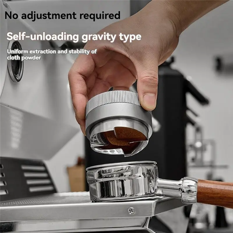 ABLU-Coffee Powder Press Tamper Four Oars Base Steel Powder Hammer Self-Unloading Coffee Powder Distributor Gray