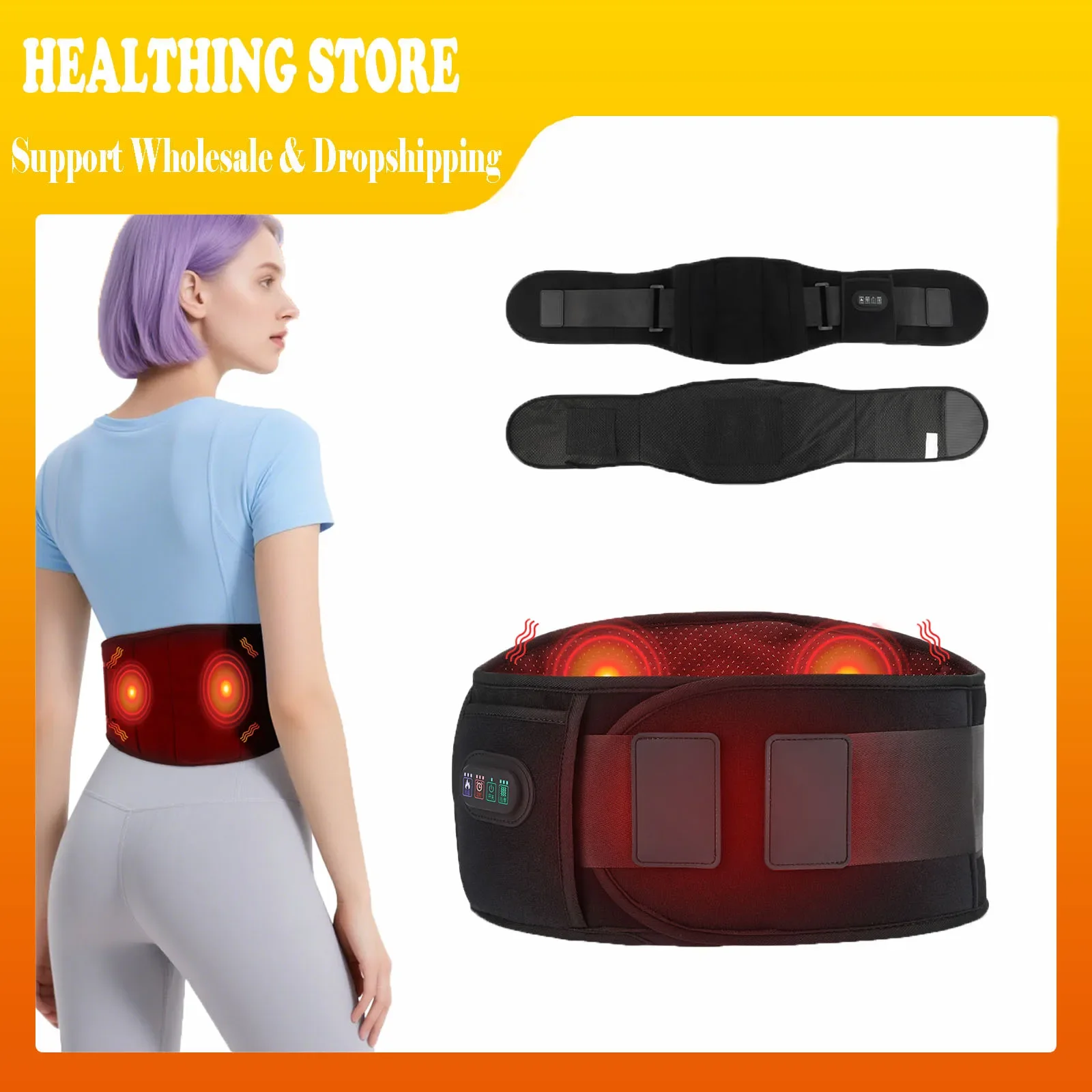 

3 Level Dual-Side Heated Vibration Waist Massager Lower Back Brace Wearable Lumbar Support Abdominal Muscle Relaxing USB Plug