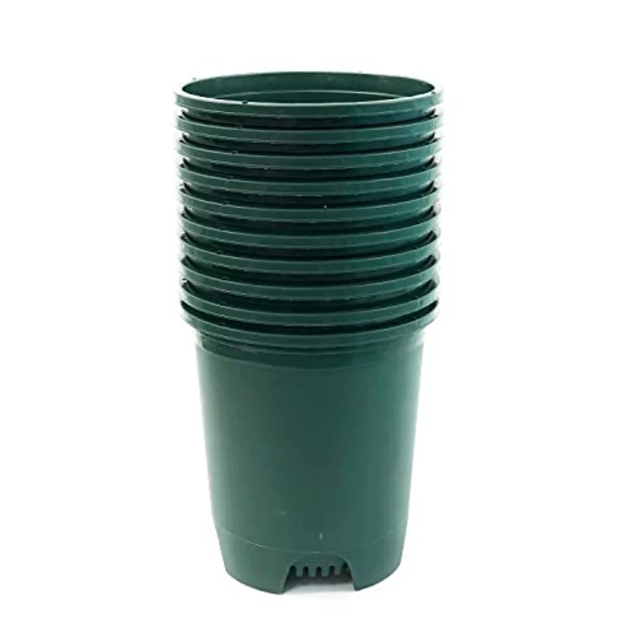 

3 Gallon 10-Pack Nursery Pots for Outdoor and Indoor Plants, Green Plastic, with Drainage Holes, Lightweight and Durable
