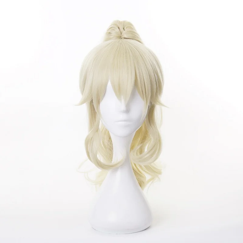 Genshin Impact Jean Cosplay Wig 40cm Long Light Golden Ponytail Wig Heat Resistant Synthetic Hair HalloweenWig + Wig Cap