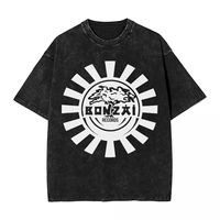 Bonzai Records T Shirt Hip Hop Washed Short Sleeve High Street T-Shirt Retro Men Women Tops Streetwear Printed Tee Shirt