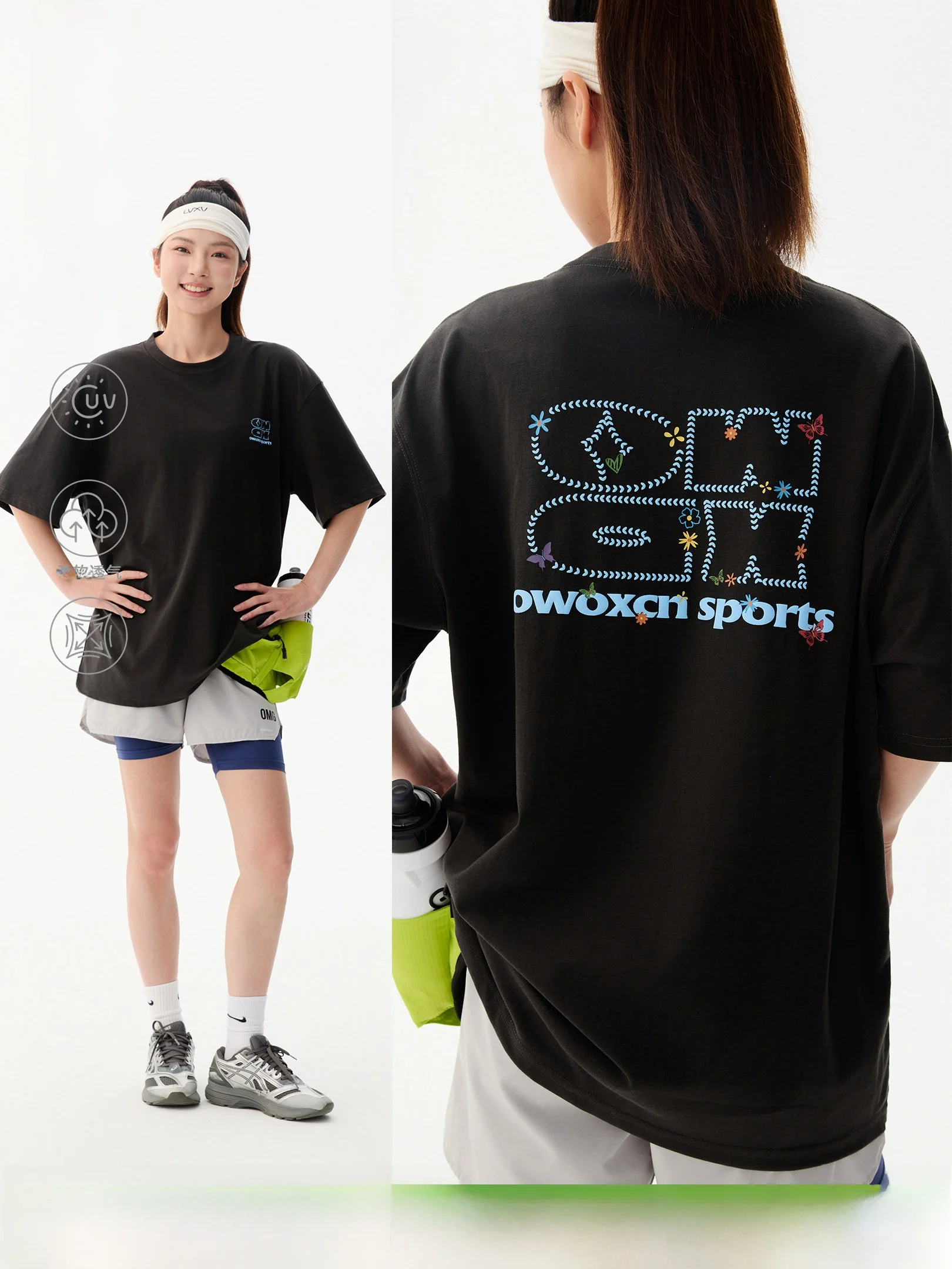 

Owox Cool Feeling ort Sve T-irt Couple Sle Casual Loose Fit Cotton Lyocell Blend Breathable UV Protection round Ne