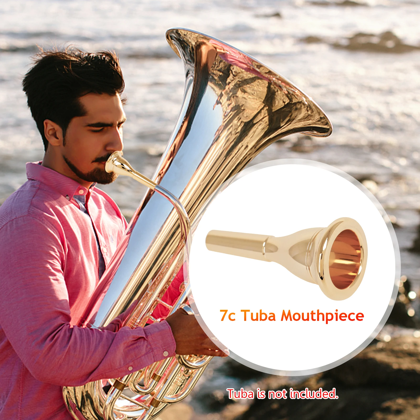 Tuba Mouthpiece Solid Durable Brass Construction Gold Plated Musical Instrument Accessories